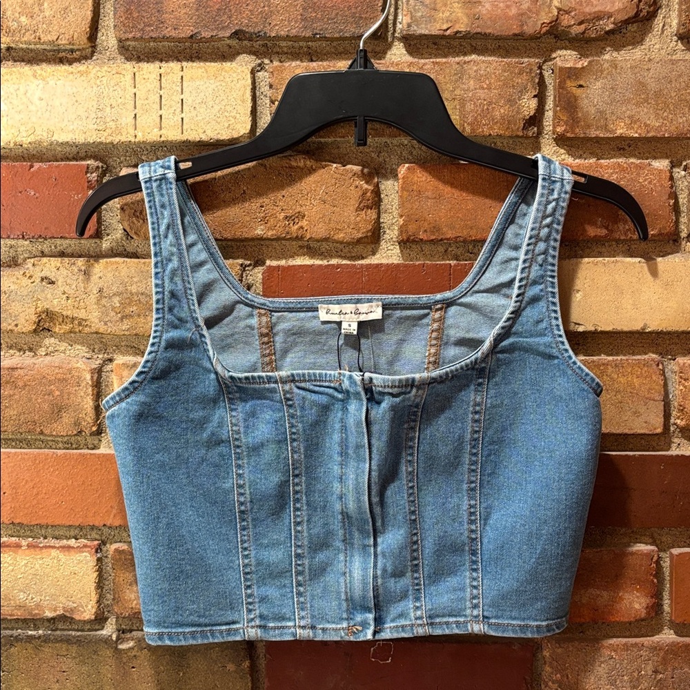 Hunter & Brown Denim Corset Boned Crop Top NWT Size Small